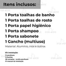 Kit Acessórios Para Banheiro Lavabo 6 Peças Toalheiro Inox Premium Suporte Parede Luxo Preto Cromado