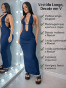 Vestido Decotado Elegante Festa Eventos Verão Tecido Suplex Premium Vestido Decote V Costas Aberta