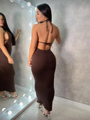 Vestido Decotado Elegante Festa Eventos Verão Tecido Suplex Premium Vestido Decote V Costas Aberta