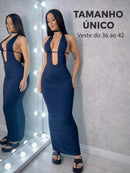 Vestido Decotado Elegante Festa Eventos Verão Tecido Suplex Premium Vestido Decote V Costas Aberta