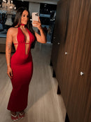 Vestido Decotado Elegante Festa Eventos Verão Tecido Suplex Premium Vestido Decote V Costas Aberta