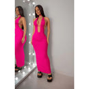 Vestido Decotado Elegante Festa Eventos Verão Tecido Suplex Premium Vestido Decote V Costas Aberta