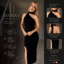 Vestido Feminino Longo Festa Um Ombro Só Gola Alta Fenda Suplex Elegante