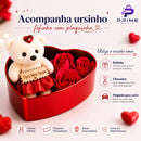 Caixa Coração de metal Com Ursinho e Rosas presente namorada esposa