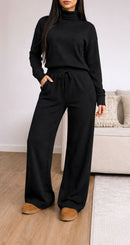 Conjunto Feminino Inverno 2026 Manga Longa Gola Alta Tecido Canelado Texturizado Elegante Premium