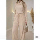 Conjunto Feminino Inverno 2026 Manga Longa Gola Alta Tecido Canelado Texturizado Elegante Premium