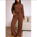 Conjunto Feminino Inverno 2026 Manga Longa Gola Alta Tecido Canelado Texturizado Elegante Premium