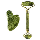 ￼Kit Rolo Massageador Facil Pedra Jade + Gua Sha Pedra De Jade Anti Rugas