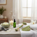 ￼Kit Rolo Massageador Facil Pedra Jade + Gua Sha Pedra De Jade Anti Rugas