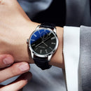 Relógio Masculino Casual Relógio De Quartzo Fashion Azul Escuro Relógio De Couro Genuíno
