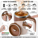 Caneca Misturadora Automática Elétrica USB Bateria Recarregável Mixer Café 380ml Inox para Café
