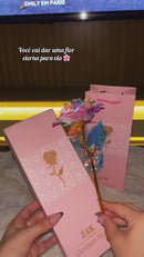 Rosa Brilhante Flor Artificial 24k Folha Plástico Na Caixa De Presente