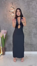 Vestido Decotado Elegante Festa Eventos Verão Tecido Suplex Premium Vestido Decote V Costas Aberta